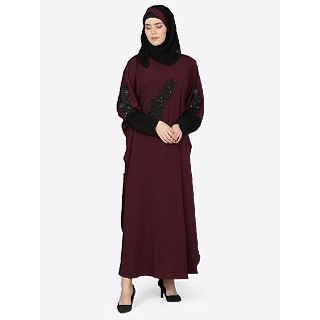 Party wear kaftan with patch work- Wine and Black